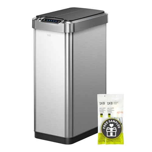 EKO Phantom-T 50 Liter / 13.2 Gallon Vertical Motion Sensor Trash Can, Brushed Stainless Steel Finish - size: Phantom 50L - Stainless Steel
