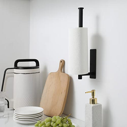 theaoo Paper Towel Holder - Under Cabinet Paper Towel Holder for Kitchen, Adhesive Paper Towel Roll Rack for Bathroom Towel, Wall Mounted Matte Black Paper Towel Rack, SUS304 Stainless Steel(1, Black) - color: Black