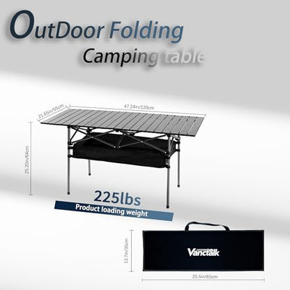 Outdoor Folding Table, Built-in Storage & Carry Bag | Ultralight 7.93LBS, 225LBS Heavy Duty, Aluminum Top, Carbon Steel Frame, for Camping, Picnic, Beach, BBQ - color: Black