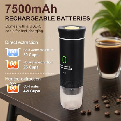 Coffee Maker Set, Portable Espresso Machine and Coffee Grinder, 3 in 1 Travel Coffee Maker Compatible Ground Coffee, Capsules (NS＆DG) for Outdoor Camping Hiking Office