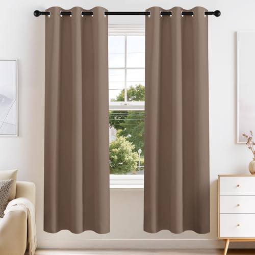 PONY DANCE Blackout Curtains for Bedroom 63 Inch Length 2 Panels Set, Thermal Insulated Energy Saving Grommet Top Window Treatment Drapes for Living Room, W34 x L63 Inch, Mocha - color: Mocha, size: 34"W x 63"L (Pack of 2)