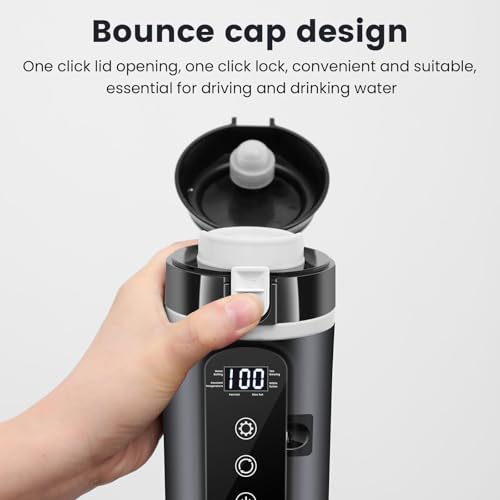 DC 12V/24V Car Travel Electric Kettle, 400ml Car Heating Mug with Anti-Spill Lid, Leak-proof, 304 Stainless Steel Liner Portable Coffee Tea Cup Up to 100℃ Variable Temp Control Bottle - color: Black 12V/24V/400ml