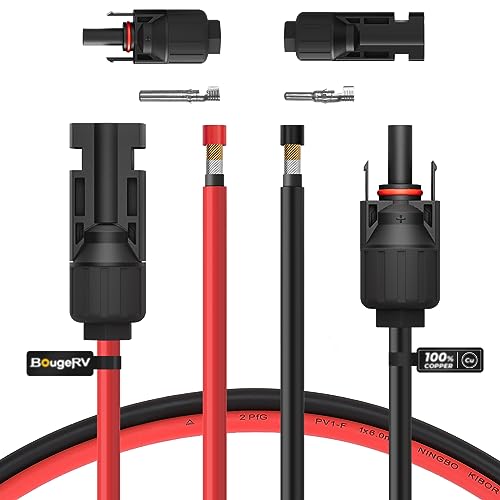 BougeRV 10 Feet 10AWG Solar Extension Cable with Female and Male Connector with Extra Pair of Connectors Solar Panel Adaptor Kit Tool (10FT Red + 10FT Black) - color: 10AWG, size: 10FT 10AWG