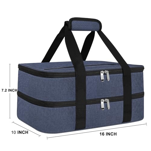 esouler Double Insulated Casserole Carrier Bag Hot & Cold Food Carrier Bag Lasagna Holder Lunch Bag for Picnics, Parties, Travel, Fits 9 x 13 Inches Casserole Dish-Blue - color: Blue, size: 16x10x7.2 in