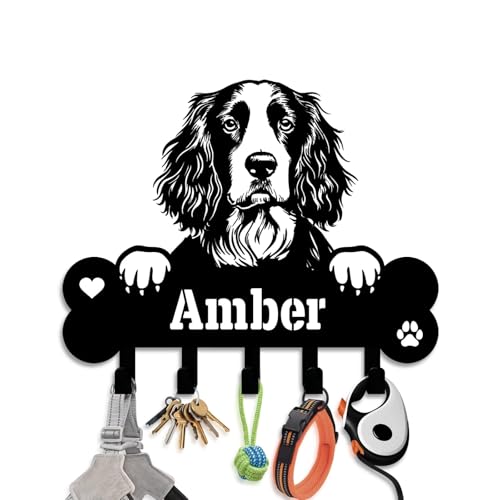 NIWAHO Dog Leash Holder for Wall Personalized - Welsh Springer Spaniel Custom Metal Sign with Bone Key Hooks, Entryway Mudroom Organizer Rack, Pet Room Decor - color: Welsh Springer Spaniel