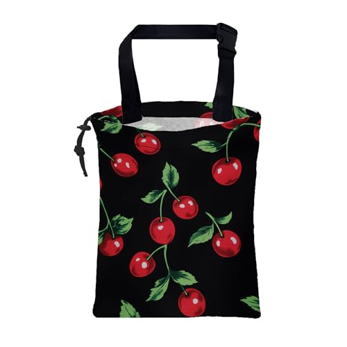 Car Garbage Bag Bright Red Cherries Hanging Canvas Car Trash Bag Drawstring Car Back Seat Organizer for Car Back Front Seat Console with Adjustable Buckle - color: Bright Red Cherries
