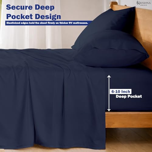 KRISHNA Queen Size 4 Piece Egyptian Cotton Sheet Set, Luxury Hotel Quality Navy Blue Solid Bed Sheets, Soft Breathable Cooling Bedding, 6-10 Inch Deep Pocket Fitted Sheet - color: Navy Blue Solid, size: Queen : 60" x 80"