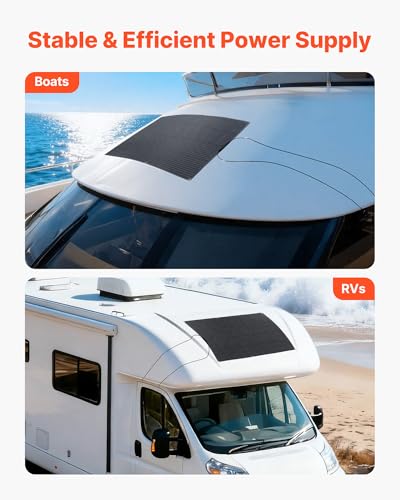 VEVOR Flexible Solar Panel, 200W Semi-Flexible Bendable Monocrystalline Solar Panel, 21.9% Efficiency Mono Off-Grid Charger with MC4 Output, IP67 Waterproof for Marine RV Car Cabin Curved Surfaces - size: 200W