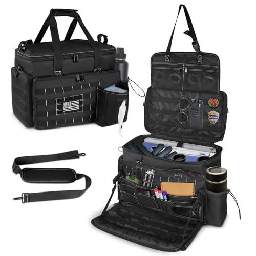 LIWSHWZ Patrol Bag Law Enforcement,Police Gear Bag for Car Front Seat Organizer with 15.6” Laptop Layer and Cup Holders,Multiple Compartments Police Duty Bags Fit Vehicle Passenger Seat - size: 17.32" L x 9.05" W x 11.4" H