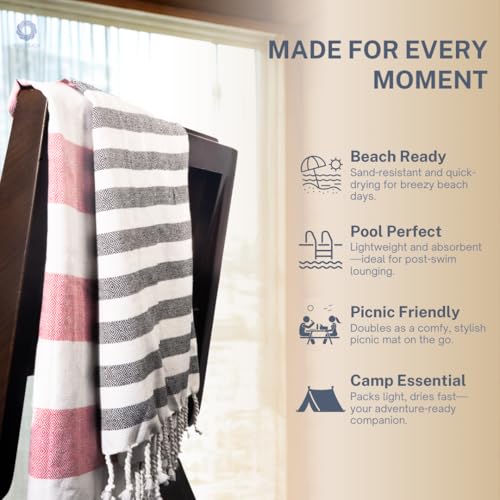 Cotton Turkish Beach Towel with Towels Oversized 36"x72" Pool Absorbent Extra Large Quick Dry Sand Travel Towel (Brick Noir, 4 Pack) - color: Brick Noir, size: 4 Pack