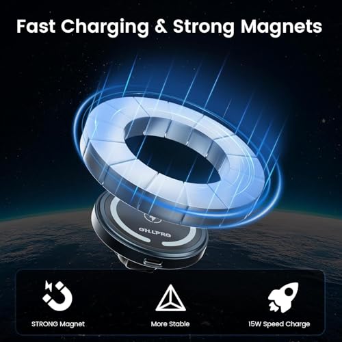 OHLPRO for MagSafe Cup Holder Car Mount Charger for iPhone 17, 15W Fast Charging Magnetic Cupholder Phone Mount, Compatible with iPhone 16 15 14 13 12 Series, for Kids Road Trip Essentials - color: Gray Black