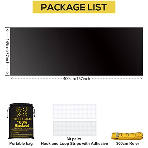 RUseeN Portable Blackout Shades (157" x 57") Travel Window Blackout Curtains, 100% Blackout Material Temporary Blinds for Baby Nursery, Bedroom, Dorm Room, or Travel Use - size: 157.5"W x 57.1"L (Pack of 1)