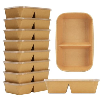 8 Pack 32oz Paper Lunch Box Bento Boxes, 2-Compartment Kraft Brown Paper Take Out Food Containers with Lids, Leakproof Microwave Safe, Disposable To Go Boxes for Picnic Office Catering, Transparent - color: Transparent Lid & Kraft Brown Box