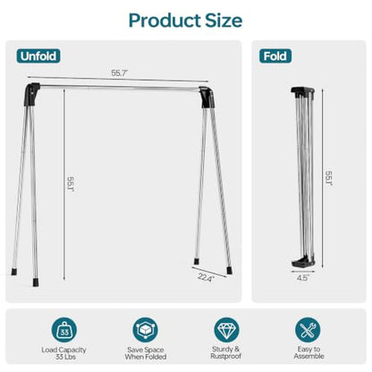 TOOLF 55 Inch Stainless Steel Collapsible Clothes Drying Rack | Drying Rack Clothing, Non Slip Foot Pads, Indoor Outdoor Use, Garments, Sweaters, Towels, Delicate Laundry Daily Wear - size: 55 inch new
