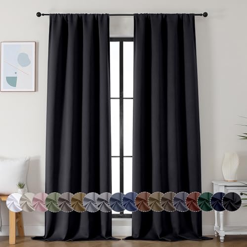 Simplebrand Ava Halloween Black Blackout Curtains for Bedroom 96 Inches Long 2 Panels, Solid Thermal Insulated, Energy Saving Living Room Window Treatment Curtains Blackout Drapes, W40 x L96 Inch - color: Black, size: 40"W x 96"L (Pack of 2)