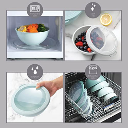 COOK WITH COLOR Mixing Bowls with TPR Lids - 12 Piece Plastic Nesting Bowls Set includes 6 Prep Bowls and 6 Lids, Microwave Safe Mixing Bowl Set (Teal) - color: Teal TPR Lids