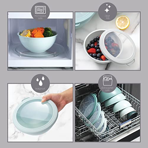 COOK WITH COLOR Mixing Bowls with TPR Lids - 12 Piece Plastic Nesting Bowls Set includes 6 Prep Bowls and 6 Lids, Microwave Safe Mixing Bowl Set (Teal) - color: Teal TPR Lids