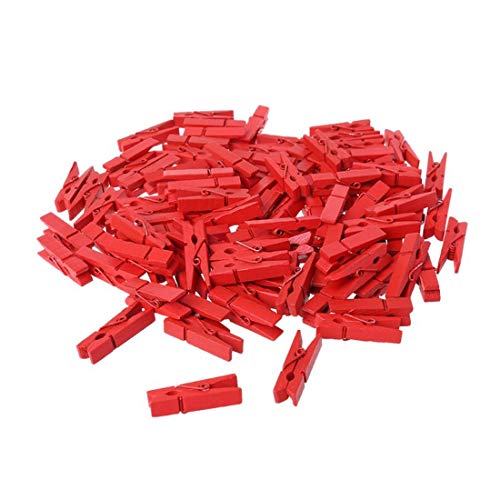 100pcs/Set Mini Colored Wooden Clips for Photo, Clothespin, Paper Peg, Craft Decoration, Wedding Decoration (Red) - color: Red