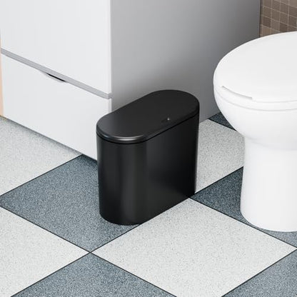 3.17 Gallon Thin Small Black Bathroom Trash Can with Lid,12L Small Pet/Dog Proof Slim Trashcan and Skinny Covered Trash Can,Plastic Covered Wastebasket,Garbage Can for Kitchen,Office,RV,Bedroom,2 Pack - color: Black, style: Pack of 2