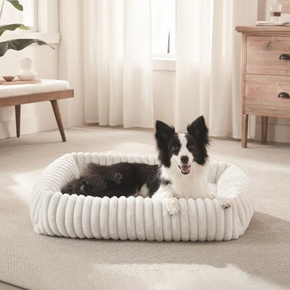 FURTIME Dog Bed Medium Size Dog, Washable Orthopedic Pet Bed with Removable Cover, Rectangle Soft Calming Sleeping Puppy Bed Durable Pet Cuddler with Anti-Slip Bottom, Cream, M Plus (30"x24"x8") - color: Cream, size: M Plus (30"x24"x8")