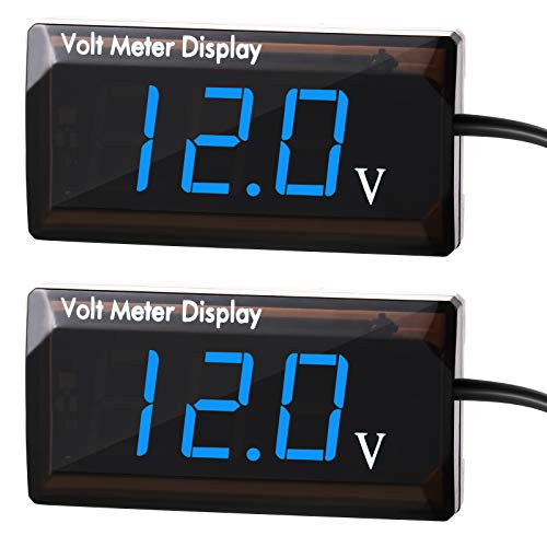 2 Pieces DC 4 to 28V Car Digital Voltmeter 12V Voltage Meter Car Audio Gauge LED Display 12V Waterproof Voltage Gauge Meter for Motorcycle(Blue Light) - color: Blue Light