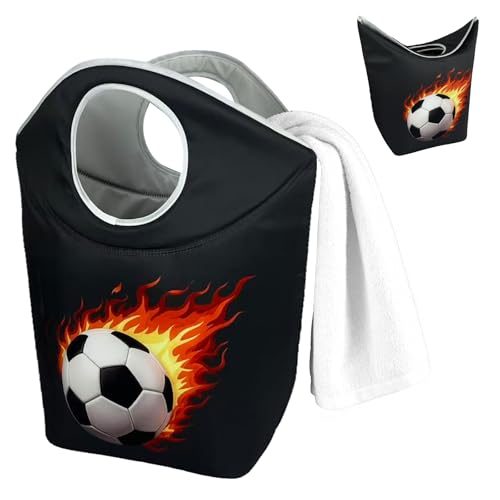 Soft Handle Foldable Laundry Basket, 47L Collapsible Laundry Hamper, Waterproof Fabric Storage Bag for Small Space, Seniors, Camping, Car - color: Football-2, size: 17"L x 9.5"W x 18"H