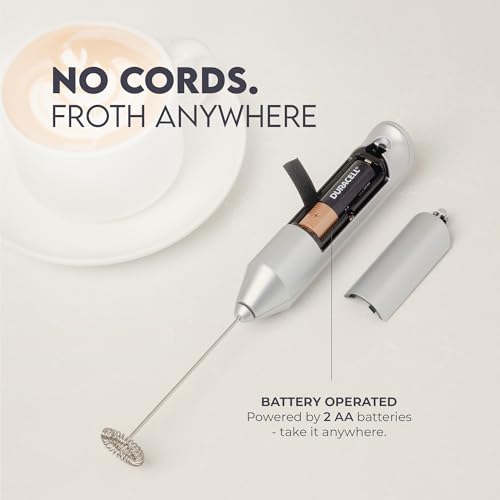 Zulay Kitchen Powerful Milk Frother Wand - Handheld Stainless Steel - Battery Operated Drink Mixer for Coffee, Lattes, Cappuccino, Matcha - Froth Mate Frother Gift - Clear Silver - color: Clear Silver, size: Classic Froth Mate