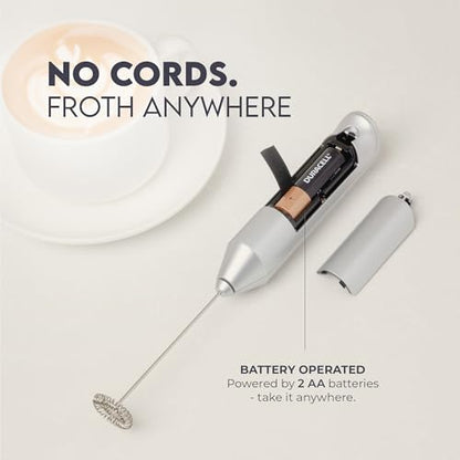 Zulay Kitchen Powerful Milk Frother Wand - Handheld Stainless Steel - Battery Operated Drink Mixer for Coffee, Lattes, Cappuccino, Matcha - Froth Mate Frother Gift - Clear Silver - color: Clear Silver, size: Classic Froth Mate