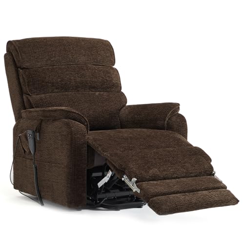 DYNOX Dual Motor Power Lift Recliner Chair for Tall Man, Lay Flat Lift Chair with Extended Footrest, Infinite Position Reclining, Heat & Massage, Chenille Fabric, 350 lbs Support, Brown, 9198L - color: Chenille Brown, size: Medium - Tall