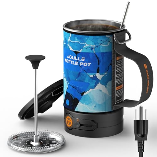 STOKE VOLTAICS Electric French Press Coffee Maker, 120V Boil Water & Press Coffee 2-in-1, Portable Design for Camping, Travel, 6 Minute Brew Ready - color: Glacier