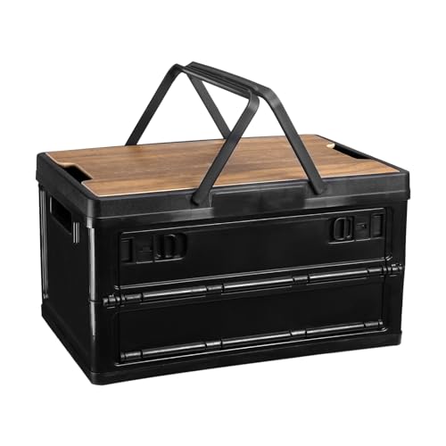 PATIKIL Collapsible Storage Bins with Lids and Handle, 1 Pcs 30L 8Gal Plastic Camping Storage Box Stackable Side Opening Organizer Basket for Car Rv Office Home, Black - color: Black