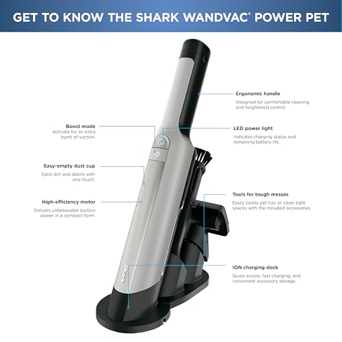 Shark WANDVAC Power PET Cordless Hand Vac, Ultra-Lightweight & Portable with Powerful Suction & Boost Mode, NEW FurFins Tool & Duster Crevice Tool, Designed for Car & Pet Homes, White, WV410WH - style: Wandvac - White
