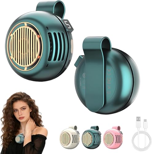 Mini Bladeless Fan Clip On with LED Display,5-Speed Portable Clip Fan 360°Rotatable,Rechargeable Small Personal Fan for Shirt Waist Belt Outdoor–Silent Suspended Whirlwind Fan Cooling(Upgrade Green) - color: Upgrade Green