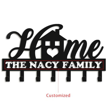 Personalized Key Holder for Wall, Metal Key Holder Wall Mount, Sweet Home Coat Rack for Living Room Bedroom Entryway, Mounted Key Hanger with Hooks, Housewarming Gift (05-Home) - color: 05-Home