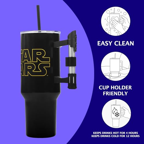 Bioworld Star Wars 40 Oz Stainless Steel Tumbler With Sculpted Lightsaber Handle - color: Star Wars Logo