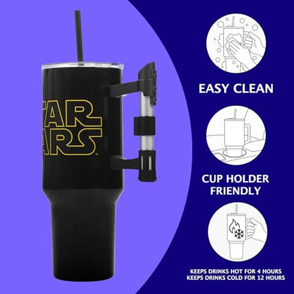 Bioworld Star Wars 40 Oz Stainless Steel Tumbler With Sculpted Lightsaber Handle - color: Star Wars Logo