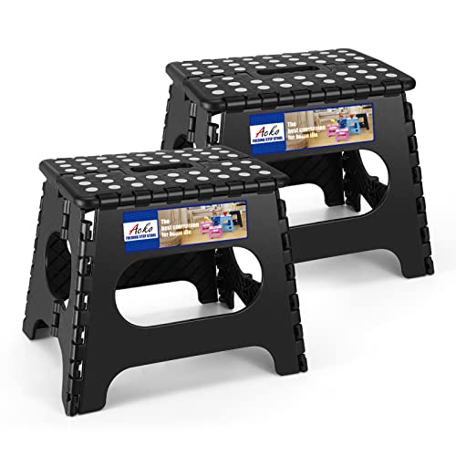 ACKO 11 inch Folding Step Stool Lightweight Plastic Step Stool - 2 Pack - Foldable Step Stools for Adults,Non Slip Folding Stools for Kitchen Bathroom Bedroom (Black, 2 Pack) - color: Black, size: 11 Inch-2 Pack