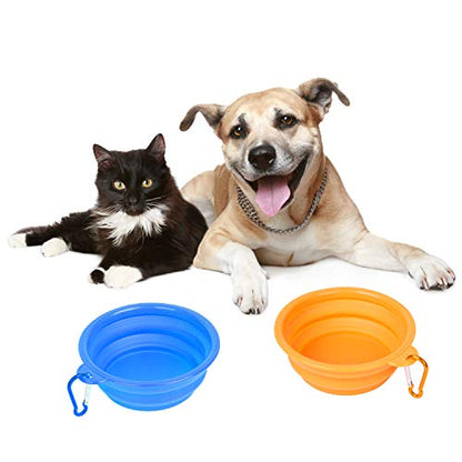 PROLOSO 9 Pcs Collapsible Dog Bowl Foldable Expandable Silicone Cup Dish for Pet Cat Food Water Feeding Portable Travel Bowl with Carabiner