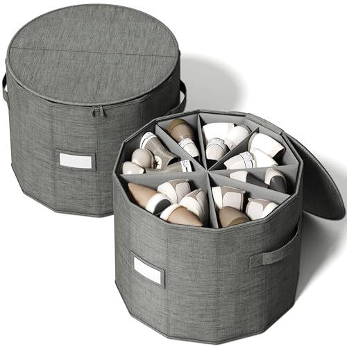 Vailando Shoe Organizer for Closet - Cylindrical Shoe Storage Organizer with Adjustable Dividers for Closet, Foldable Shoe Storage Box, Gray, 2-Pack, Large - color: Gray, style: Large - 2 Pack