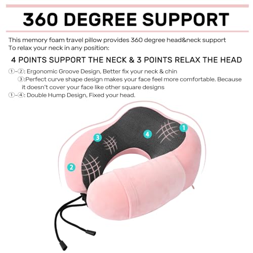 urnexttour Neck Pillow Airplane-2 Pack Memory Foam Travel Pillow, Soft Support Travel Neck Pillow for Travelling, Sleeping Rest, Car, Train and Home Use (Black&Pink) - color: Black&pink