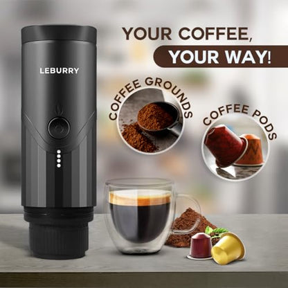 Portable Espresso Machine - Travel Espresso Maker for Both Coffee Ground & Capsules - Battery Powered Coffee Maker - Portable Coffee Maker for Travel, Camping, Home, Office, RV