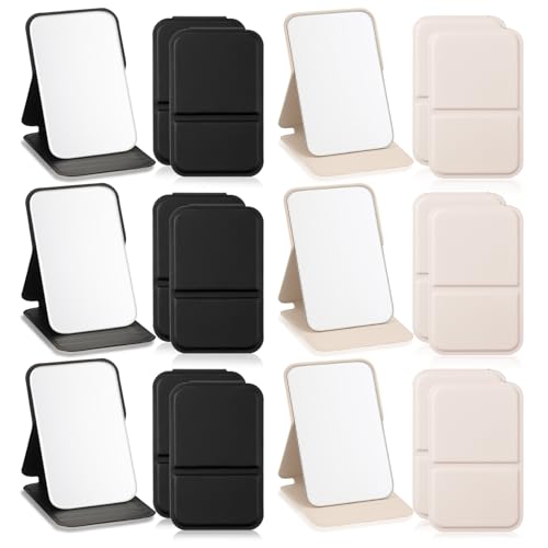 12 Pcs Compact Portable Mirror Bulk Handheld Folding Pocket Makeup Mirror 4.2'' Travel Ultrathin Mirrors for Camping Home Office Sleepover Party Women Mom Party Gift (Rectangle,White,Black) - color: White,black, size: Rectangle