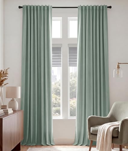 PONY DANCE 102 inch Long Curtains 2 Panels Set for Living Room Bedroom, Rod Pocket/Back Tab Thermal Insulated Room Darkening Light Blocking Floor to Ceiling Drapes, W 52 x L 102 inch, Sage Green - color: Sage Green, size: 52"W x 102"L (Pack of 2)