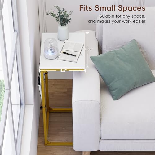 Vagusicc C-Shaped End Table with Charging Station, Small Side Table for Couch, 33" Tall C Table Adjustable Height Side Table, Couch Tables that Slide Under, Sofa Table TV Tray for Living Room, Golden - color: 1pc Golden