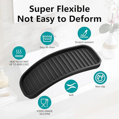 Silicone Sponge Holder Kitchen Sink Organizer Tray Dish Caddy Soap Dispenser, Scrubber Spoon Holder,Dishwashing Accessories 2 Pack (Black) - color: Black