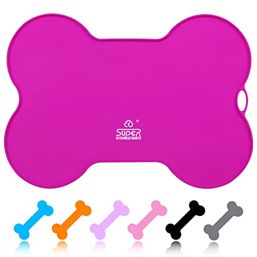 Super Design Dog Food Mat Dog Bowl Mat for Food and Water Silicone Non Spill Cat Feeding Mat Puppy Placemat Waterproof - 20.5" x 14.5", Rose - color: Rose
