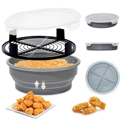 FJNATINH Collapsible Batter Bowl - Mess Free Better Breader Shaker Bowl with Lid Breading Shaker Container - Great for Fried Fish, Fried Chicken, Onion Rings, Wings & More,No Leak,Easy to Store,Gray - color: Gray