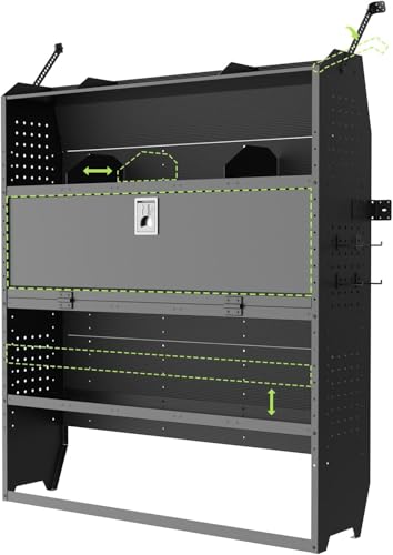 StarONE Heavy-Duty Adjustable Van Shelving with Lockable Door and Hooks, 52" W x 60" H x 13" D Fit for Transit, Promaster, Chevy Express, Sprinter Mid/High Roof - size: 52"W x 60"H x 13"D