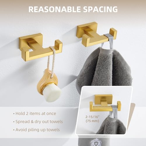 Angle Simple Double Towel Hook Brushed Dark Gold 2 PCS, SUS304 Stainless Steel Bathroom Hand Towel Holder, Double Robe Hook for Wall - color: Brushed Dark Gold, size: 2 Pack
