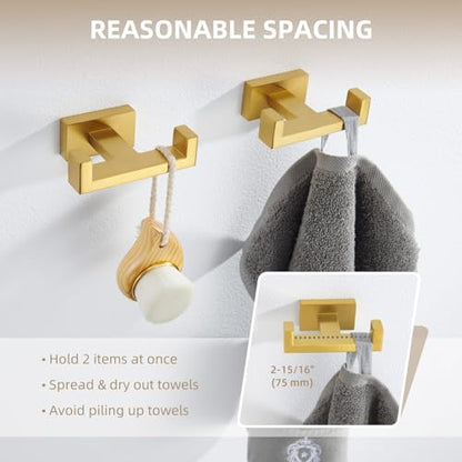Angle Simple Double Towel Hook Brushed Dark Gold 2 PCS, SUS304 Stainless Steel Bathroom Hand Towel Holder, Double Robe Hook for Wall - color: Brushed Dark Gold, size: 2 Pack